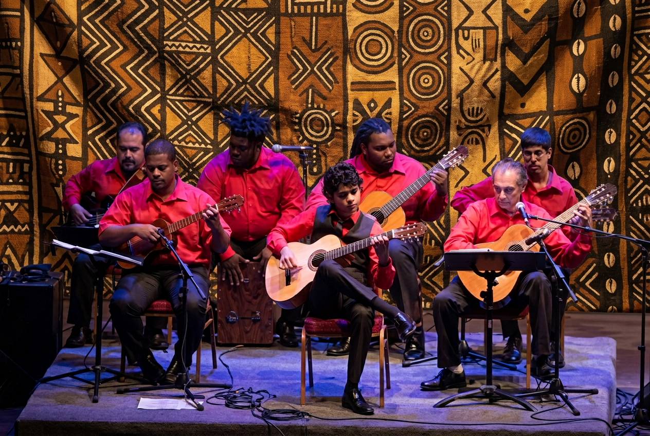 Stefan's Guitar Academy ensemble performing on stage