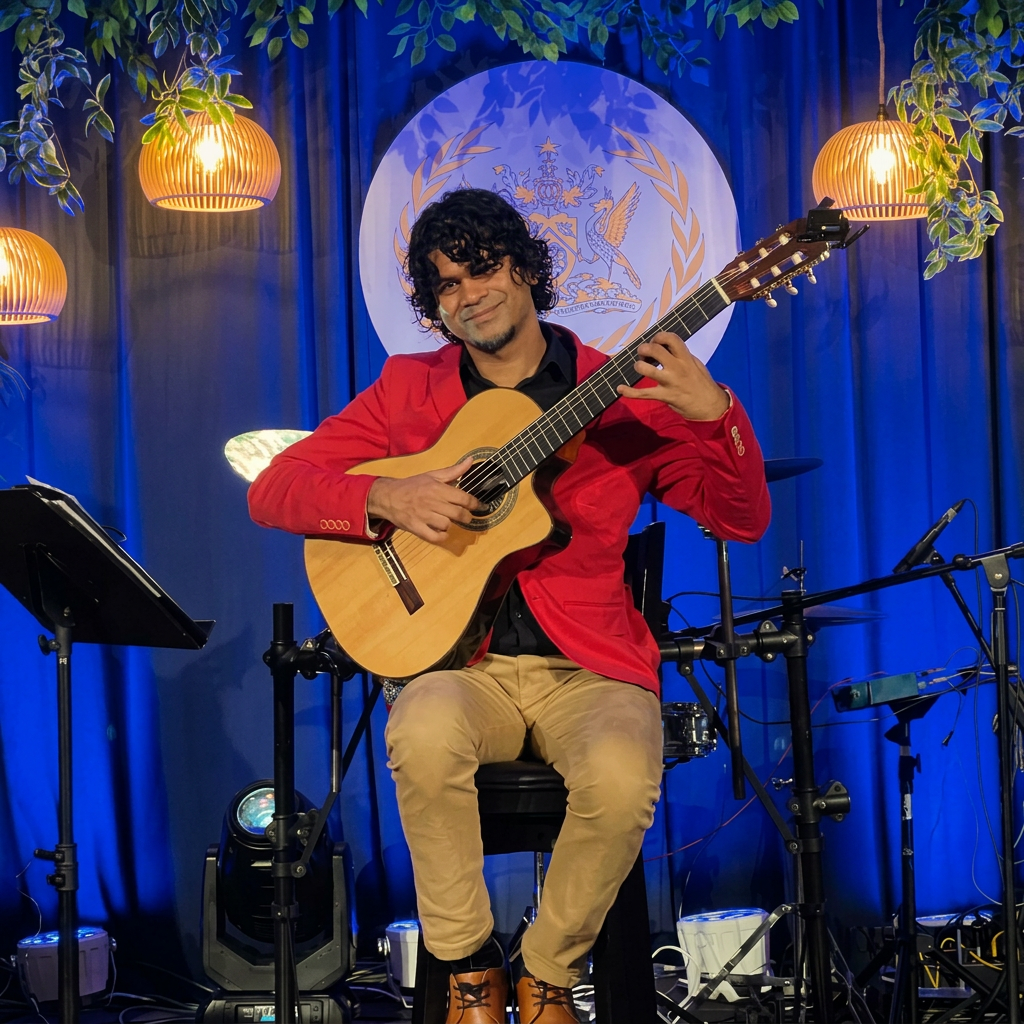 Stefan performing on stage at a national event